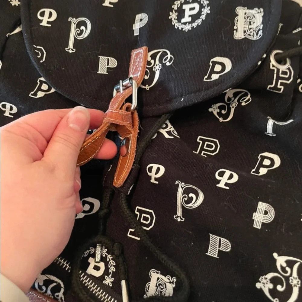 Victoria's Secret Pink Black White P Patterned Drawstring Backpack Multi Use - Picture 2 of 8